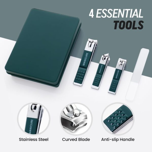 Gleva 4 in 1 Nail Cutter Set, Stainless Steel Nail Clippers for Precision Toenail and Fingernail Trimming, Manicure Kit with Large, Medium, Oblique Clippers & Filer, Anti-Slip Handle, Rust-Resistant, Durable for Men & Women - Image 4