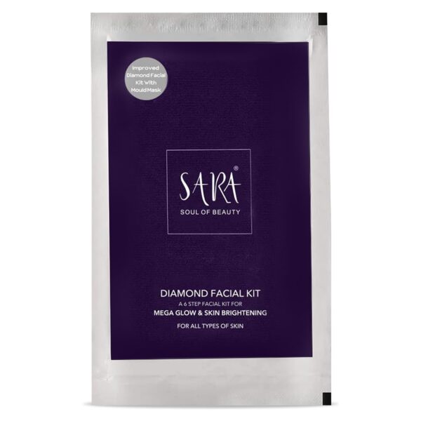 SARA 6 -Step Diamond Facial Kit Infused with Aloe Vera & Cucumbur Fruit Extract | Perfect For Tan Removal & Brightening Skin, 62 gm - Image 2