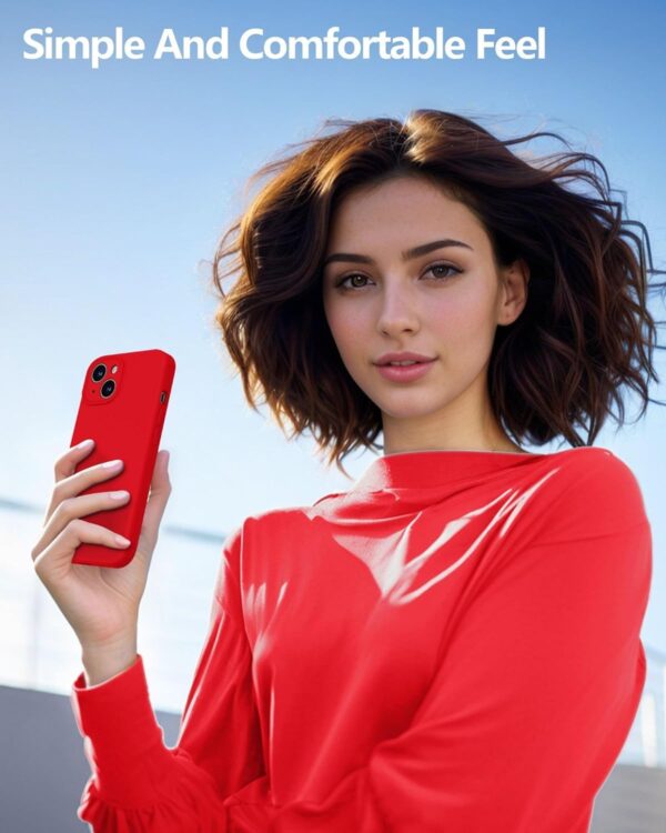 DIZORO Compatible for iPhone 15 Plus Camera Protection Case 6.7, Slim Liquid Silicone 3 Layers Full Covered Soft Gel Rubber Phone Case Protective Cover 6.7 Inch - Red - Image 6