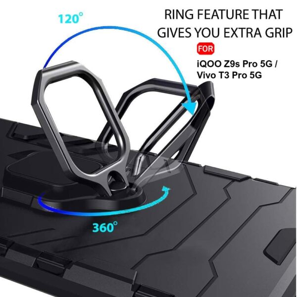TheGiftKart Tough Armor Bumper Back Case Cover for iQOO Z9s Pro 5G / Vivo T3 Pro 5G | Ring Holder & Kickstand In-Built | 360 Degree Protection Back Cover for iQOO Z9s Pro/Vivo T3 Pro (PC & TPU, Black) - Image 7