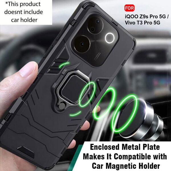 TheGiftKart Tough Armor Bumper Back Case Cover for iQOO Z9s Pro 5G / Vivo T3 Pro 5G | Ring Holder & Kickstand In-Built | 360 Degree Protection Back Cover for iQOO Z9s Pro/Vivo T3 Pro (PC & TPU, Black) - Image 5