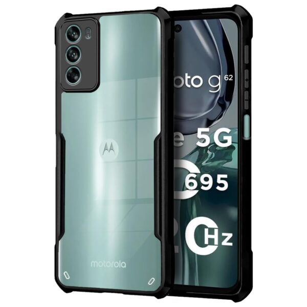 Fashionury TPU+Plastic Crystal Clear Back Cover for Motorola G62 5G | 360 Degree Protection | Transparent Back Cover Case for Motorola G62 5G Black Bumper - Image 3