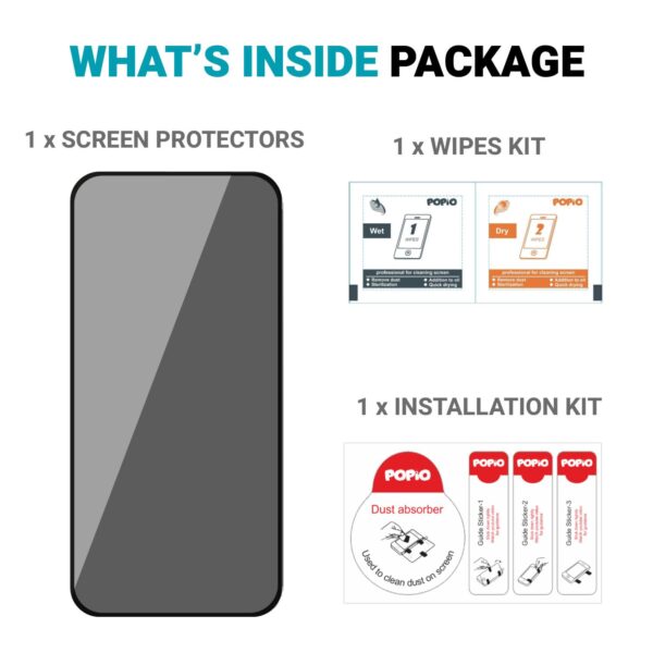 POPIO Privacy Tempered Glass Compatible for iPhone 15 Pro (Black) Edge to Edge Coverage with Easy Installation kit, Anti-Spy Tempered Glass Privacy Screen Protector - Image 5