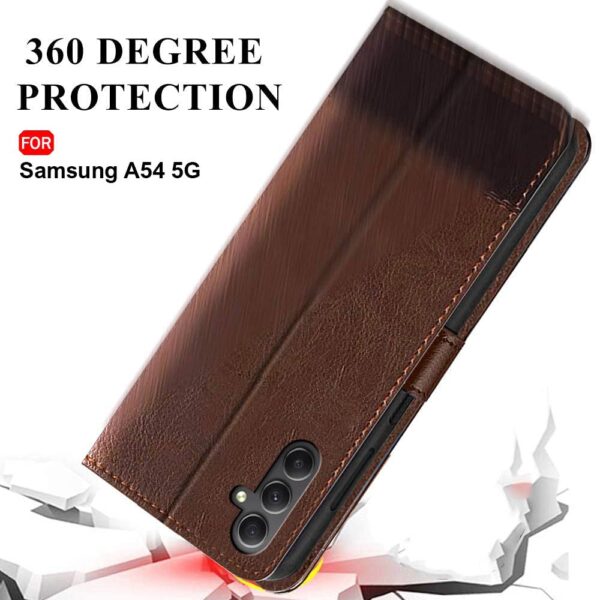 TheGiftKart Flip Back Cover Case for Samsung Galaxy A54 5G | Dual-Color Leather Finish | Inbuilt Stand & Pockets | Wallet Style Flip Back Case Cover for Samsung Galaxy A54 5G (Brown & Coffee) - Image 9