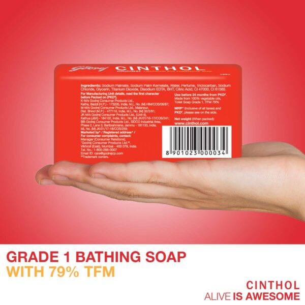 Cinthol Original Soap, 100g (Pack of 4) | Germ Protection | Soaps For Bath | Grade 1 Soap | For All Skin Types - Image 5