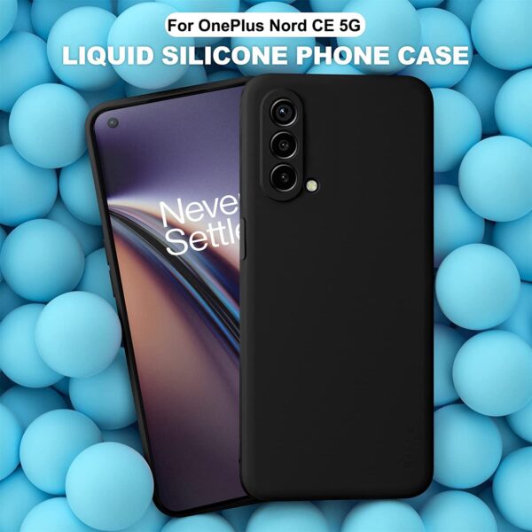 Amozo Liquid Silicon Shockproof, Camera Protection, with Fabric Lining Back Case Cover for OnePlus Nord CE 5G (Silicon | Black) - Image 7