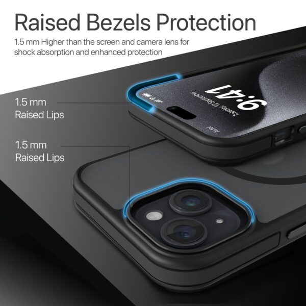 eller santé® Elemento MagPro Back Cover Case for iPhone 15 Shockproof Scratch Resistant Slim Thin Military-Grade Protection Support Mag-Safe Wireless Magnetic Charging - Black - Image 8
