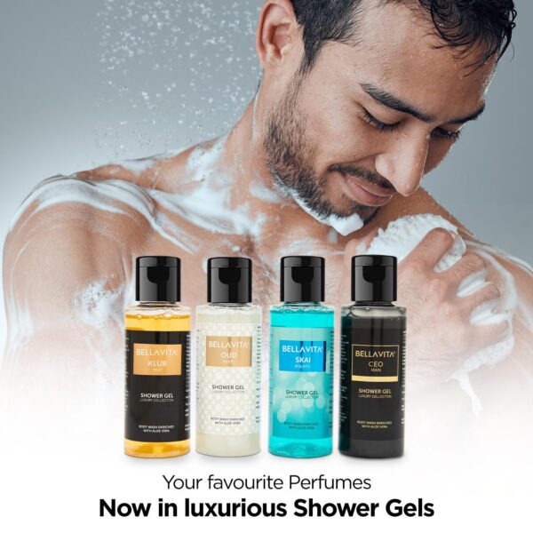 Bella Vita Luxury Men Trial Mini Kit Skai Aquatic, OUD White, KLUB & CEO Man Body Wash Refreshing Shower Gel for Smoother Skin with Aloe Vera 55ml Each - Image 3