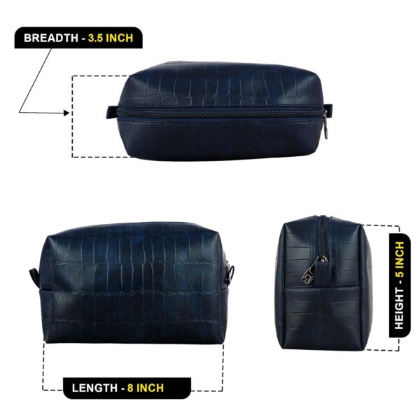RUBAB MEN Toiletries Kit Bag & Travel Grooming Pouch For Men, Alligator Touch Premium Vegan Leather Spacious Tech Or Cosmetic Accessory & Shaving Bag, Blue - 5 In - Image 5