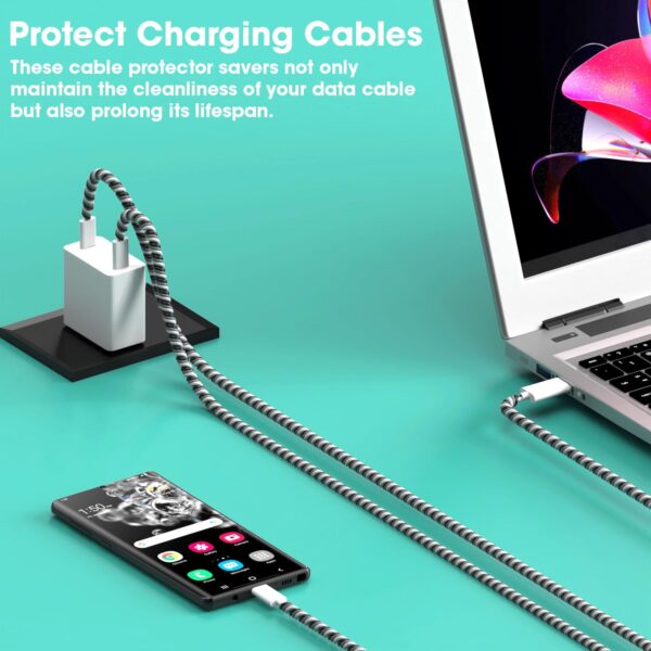 Sounce Spiral Cable Protector, Chargers Cable Protector Data Cable Protective Sleeve, Headphone Saver, Charger Protective Cover for Phone USB Prevent Pets from Biting The Cable (Set of 2) - Image 6