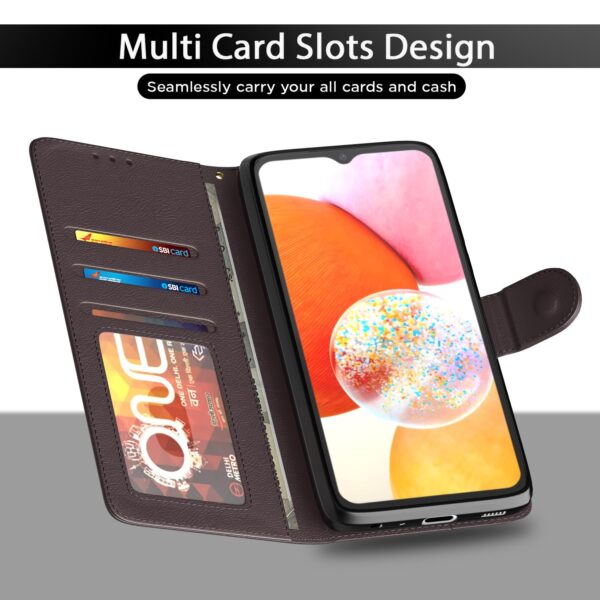 Pikkme Flip Cover Leather Finish | Inside TPU with Card Pockets | Wallet Stand and Shock Proof | Complete Protection Flip Case for Samsung Galaxy A14 4G / A14 5G(Coffee) - Image 6
