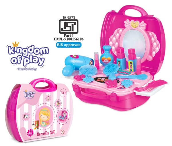 Kingdom Of Play Fashion Pretend Play Makeup Suitcase Beauty Kit and Cosmetic Toy Set for Kids Multicolor 6Y+ - Image 3