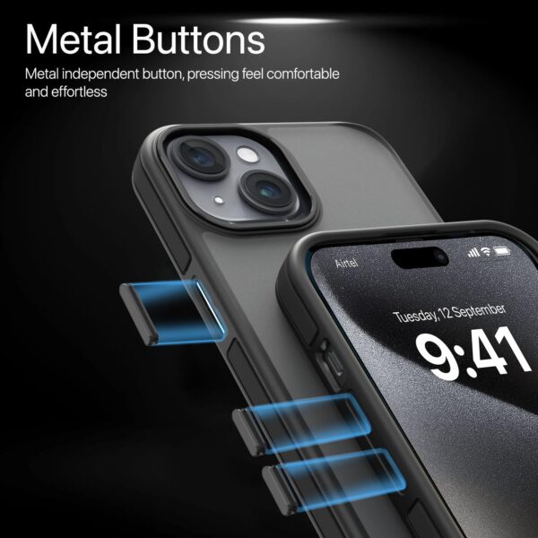 eller santé® Elemento MagPro Back Cover Case for iPhone 15 Shockproof Scratch Resistant Slim Thin Military-Grade Protection Support Mag-Safe Wireless Magnetic Charging - Black - Image 6