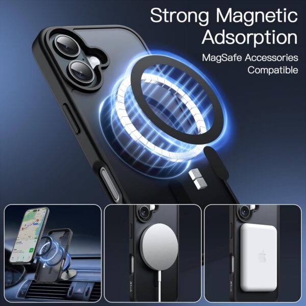 Elzzi Magnetic Guard Designed for iPhone 16 Case Translucent Matte Hard PC + TPU Back Cover [Compatible with MagSafe] Anti-Scratch Shockproof Phone Case (6.1 Inch, Black) - Image 7