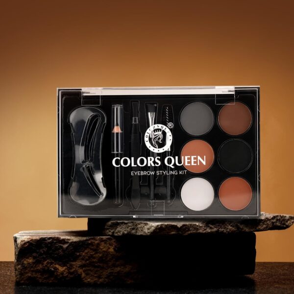 Colors Queen Eyebrow Styling Kit with 5 Highly Pigmented Shades and 1 Wax, Spoolie, Eyebrow Pencil, Eyebrow Stencil, Hair Plucker & Angular Brush (Palette) - Image 8