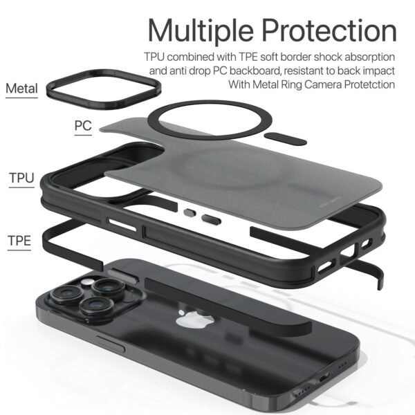 eller santé® Elemento MagPro Back Cover Case for iPhone 15 Shockproof Scratch Resistant Slim Thin Military-Grade Protection Support Mag-Safe Wireless Magnetic Charging - Black - Image 7