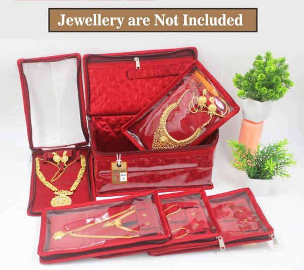 atorakushon Satin Women's Jewellery Organizer Necklace Pouches Ring Earring Travelling Make up Kit with 5 Pouch (Maroon) - Image 7