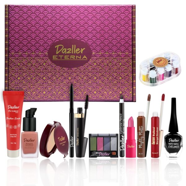 Dazller Grand Glam Kit - Deep Skintone, All-in-One Makeup Set with Primer, Liquid Foundation, Kajal, Mascara, Eyeshadow & More, Long-Stay, Lightweight, Water-Resistant, Suitable for All Skin Types - Image 2