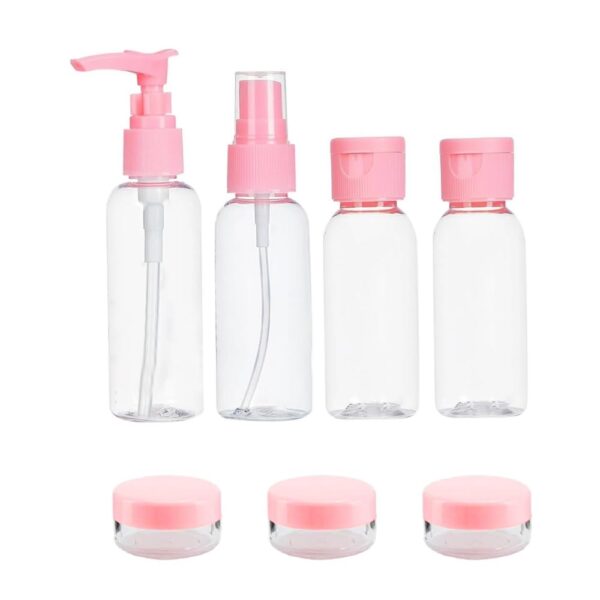 7-Pcs Leak Proof Travel Bottles Kit - Refillable Toiletry Containers Set with Pouch for Shampoo, Lotion, Cream, Soap, Body Wash & Cosmetics - Portable Mini Travel Essentials for Men & Women (Pink) - Image 2