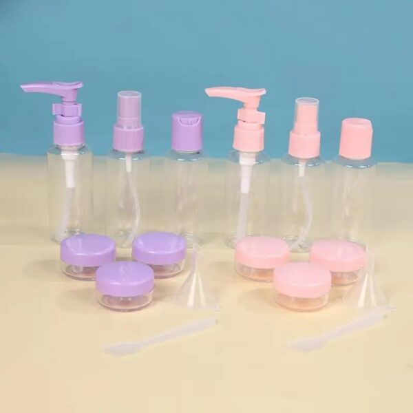 7-Pcs Leak Proof Travel Bottles Kit - Refillable Toiletry Containers Set with Pouch for Shampoo, Lotion, Cream, Soap, Body Wash & Cosmetics - Portable Mini Travel Essentials for Men & Women (Pink) - Image 4