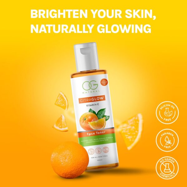 OG BEAUTY Natural CitraGlow Vitamin C Face Toner for Hydrating, Revitalizing, Tightening Pores, and Restoring pH Balance | Free from Alcohol, Paraben, Silicon Oil & Harsh Chemicals |100 ML - Image 6