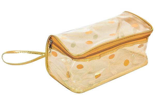 STACKRAID Set of 4 Multipurpose Transparent Travel Pouch Makeup Toiletry Kit Bag Pouch for Women Makeup Organizer Bag Vanity, Shaving Kit Toiletry Bag for Men -(White Checks -2) (Gold dots) - Image 6