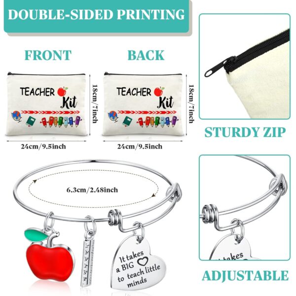 8 Pcs Teacher Appreciation Gift Set for Women, 4 Teacher Makeup Pouch Cosmetic Bags and 4 Bangle Bracelets, Christmas Valentines Thank You Gifts for Teacher, Teacher Survival Kit, 2.48 Inch, Teacher - Image 6