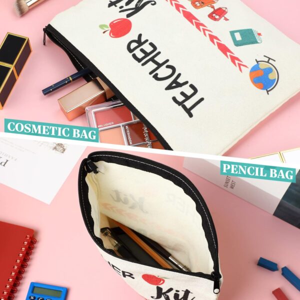 8 Pcs Teacher Appreciation Gift Set for Women, 4 Teacher Makeup Pouch Cosmetic Bags and 4 Bangle Bracelets, Christmas Valentines Thank You Gifts for Teacher, Teacher Survival Kit, 2.48 Inch, Teacher - Image 5