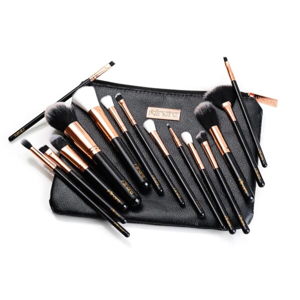Minara Makeup Brush Set Of 15 With Easy To Carry Pouch (Black) | Travel Size Cosmetic Brushes Kit For Face Foundation Brush Eyeshadow With Storage | Makeup Pouch For Women | - Image 2