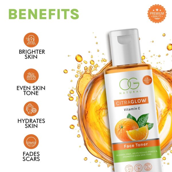 OG BEAUTY Natural CitraGlow Vitamin C Face Toner for Hydrating, Revitalizing, Tightening Pores, and Restoring pH Balance | Free from Alcohol, Paraben, Silicon Oil & Harsh Chemicals |100 ML - Image 3